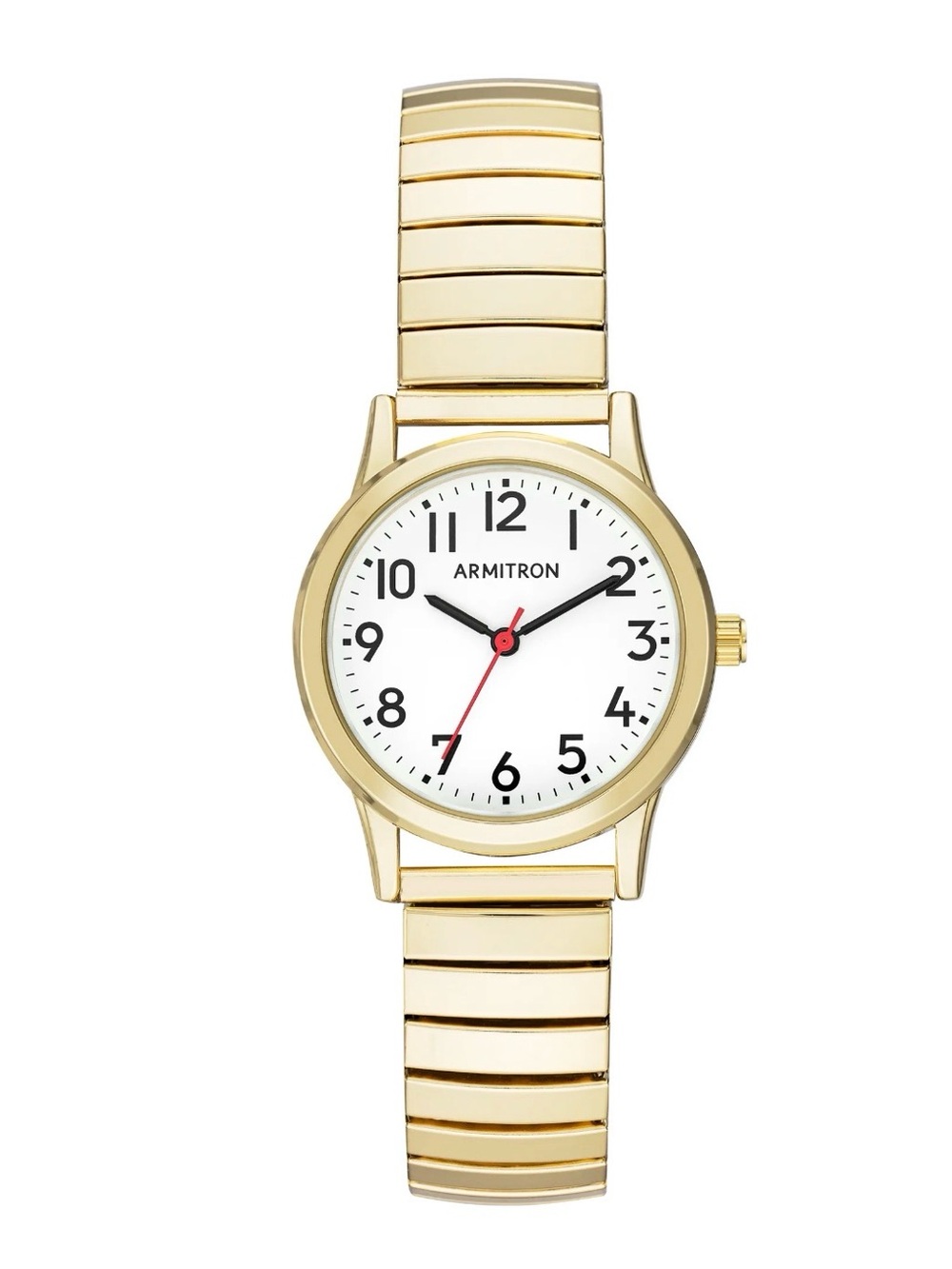Armitron Gold Tone Watch with White Dial and Red Second Hand